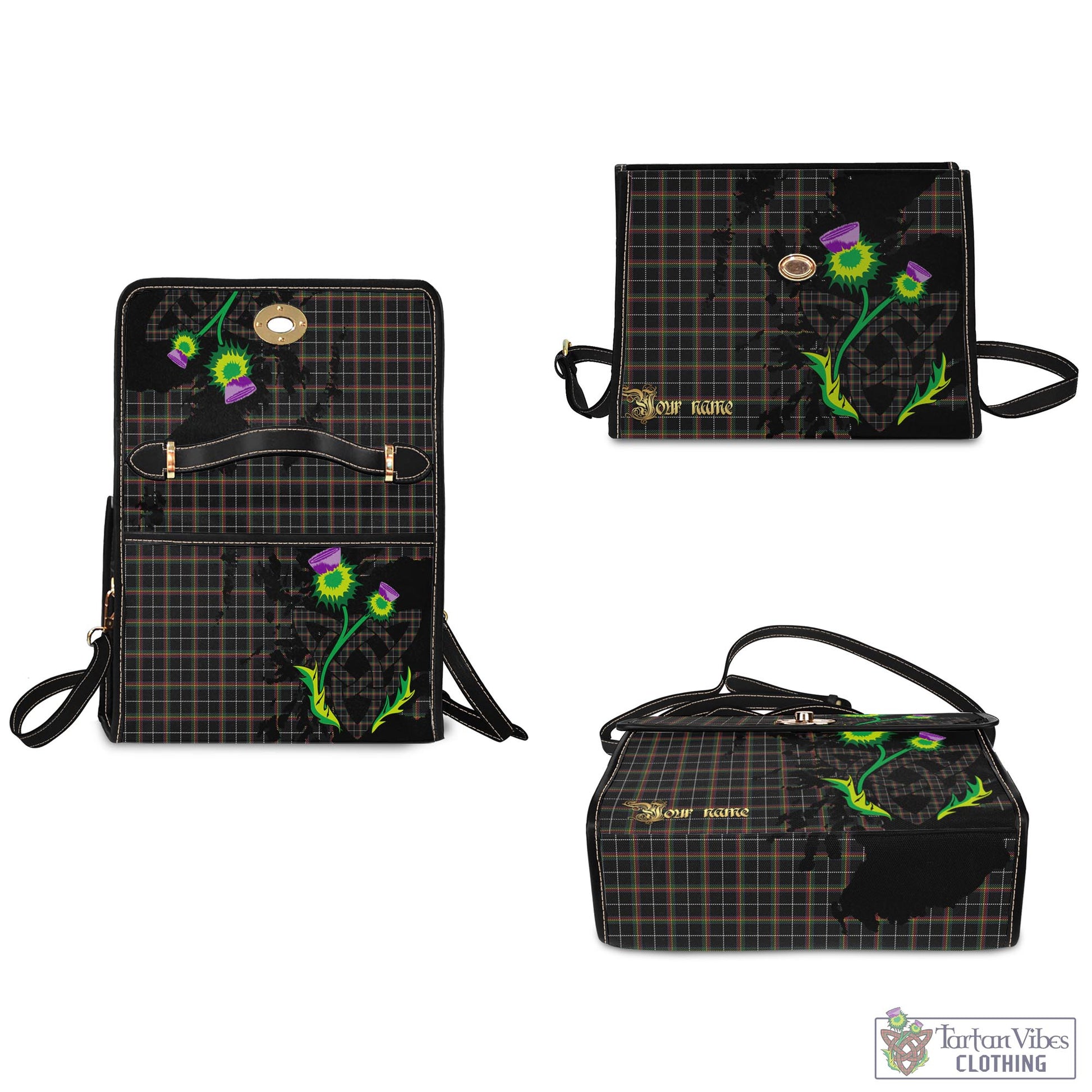 Tartan Vibes Clothing Stott Tartan Waterproof Canvas Bag with Scotland Map and Thistle Celtic Accents