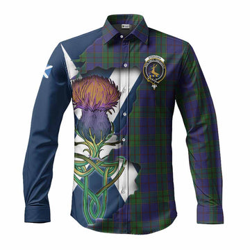 Strachan Tartan Family Crest Long Sleeve Button Shirt Scottish Thistle Celtic Inspired Men's Shirt S - Tartan Vibes Clothing