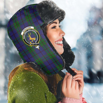 Strachan Tartan Winter Trapper Hat with Family Crest