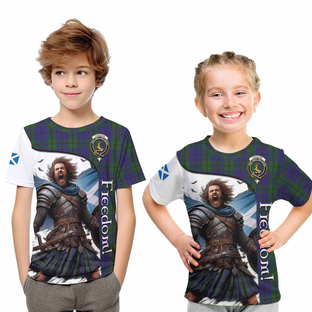 Tartan Vibes Clothing Strachan Crest Tartan Kid T-Shirt Inspired by the Freedom of Scottish Warrior