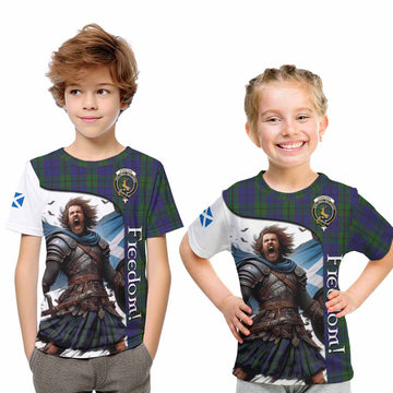 Strachan Crest Tartan Kid T-Shirt Inspired by the Freedom of Scottish Warrior