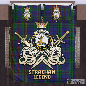 Strachan Tartan Bedding Set with Clan Crest and the Golden Sword of Courageous Legacy