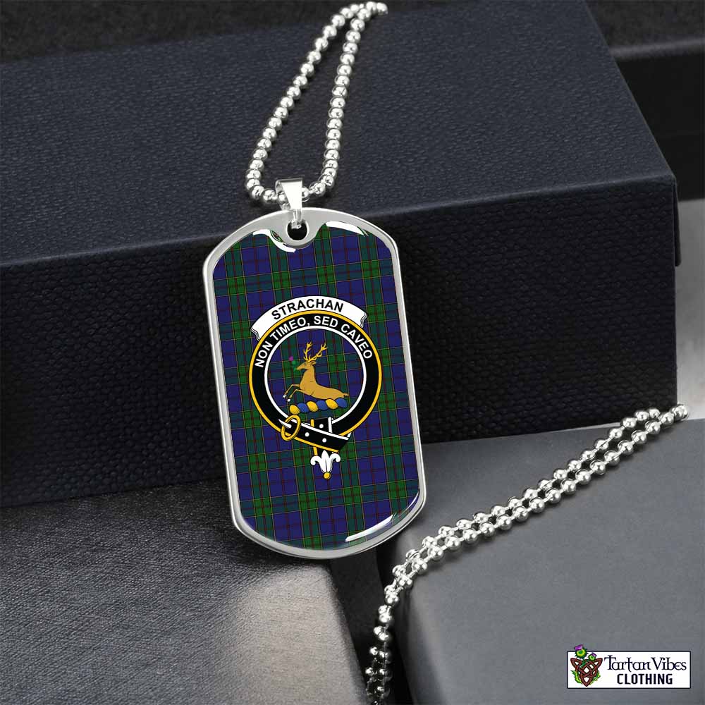 Tartan Vibes Clothing Strachan Tartan Dog Tag Necklace with Family Crest