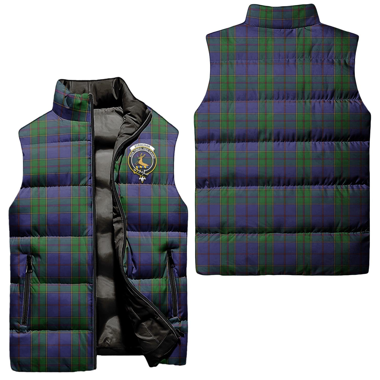 Strachan Tartan Sleeveless Puffer Jacket with Family Crest Unisex - Tartanvibesclothing