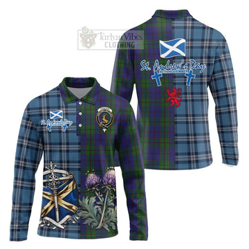 Strachan Tartan Long Sleeve Polo Shirt Happy St. Andrew's Day Half Tartan Style