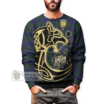 Strachan Tartan Sweatshirt with Family Crest Celtic Wolf Style