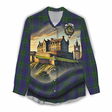 Strachan Tartan Family Crest Women's Casual Shirt with Scottish Ancient Castle Style Female - Tartan Vibes Clothing