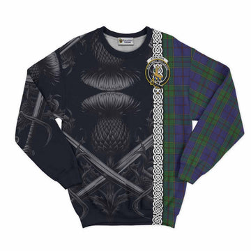 Strachan Tartan Sweatshirt with Family Crest Cross Sword Thistle Celtic Vibes