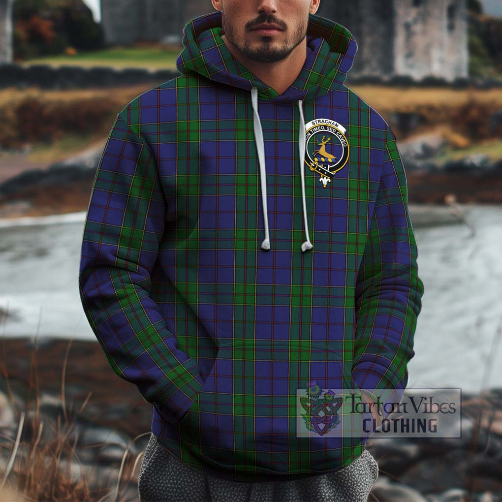 Strachan Tartan Cotton Hoodie with Family Crest Pullover Hoodie XS - Tartan Vibes Clothing