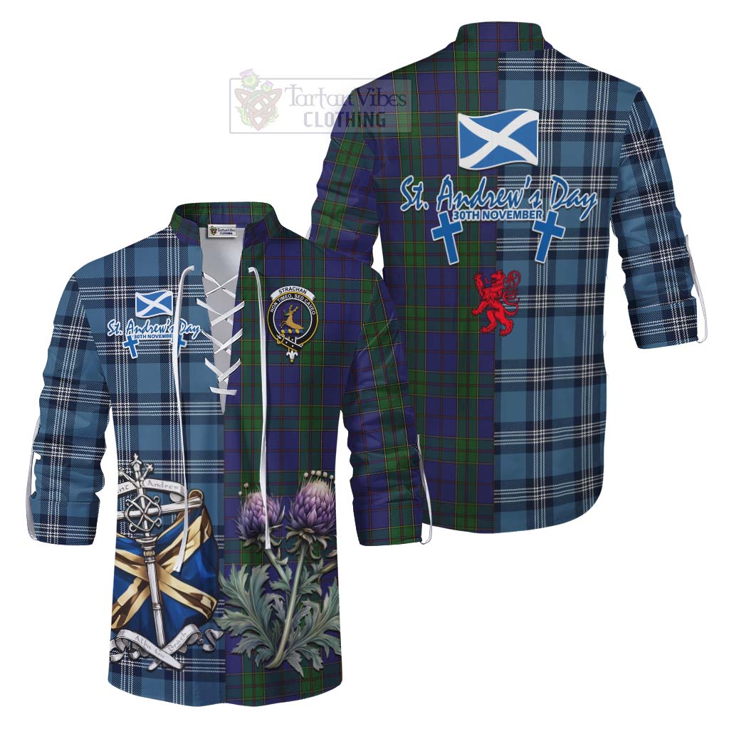 Tartan Vibes Clothing Strachan Tartan Ghillie Kilt Shirt Happy St. Andrew's Day Half Tartan Style