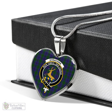 Strachan Tartan Heart Necklace with Family Crest