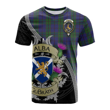 Strachan Tartan Family Crest Cotton T-shirt Lion Rampant Royal Thistle Shield Celtic Inspired Kid's Shirt - Tartan Vibes Clothing