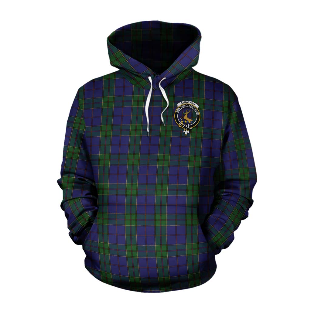 Tartan Vibes Clothing Strachan Tartan Cotton Hoodie with Family Crest Celtic Skull Style