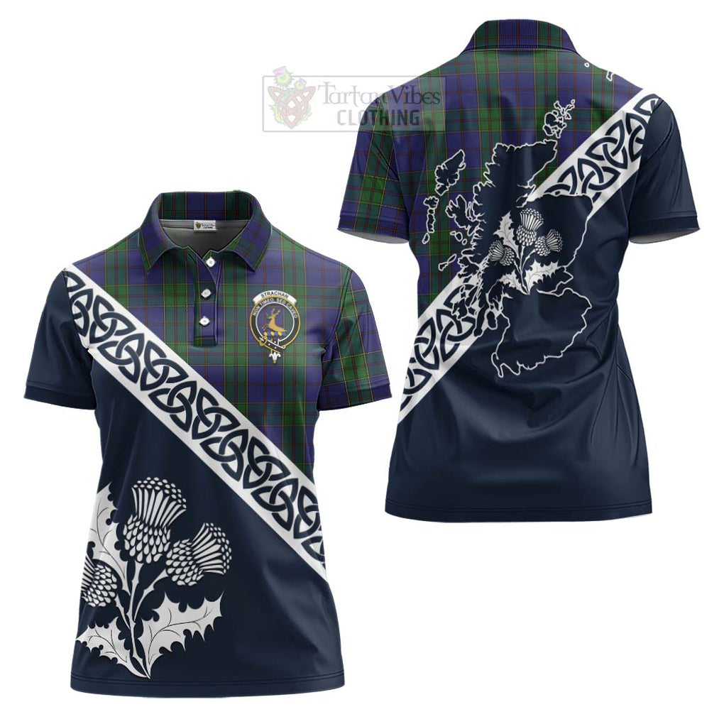 Tartan Vibes Clothing Strachan Tartan Women's Polo Shirt Featuring Thistle and Scotland Map