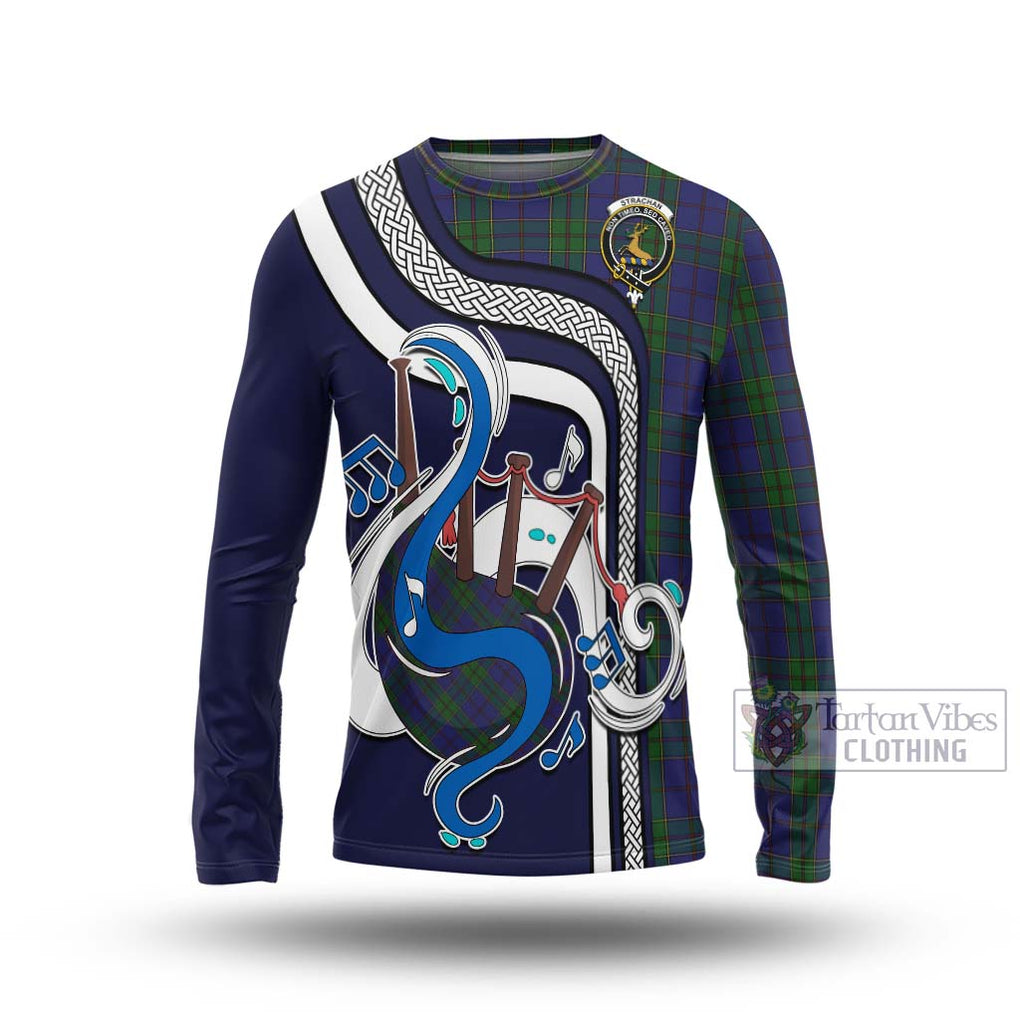 Tartan Vibes Clothing Strachan Tartan Long Sleeve T-Shirt with Epic Bagpipe Style