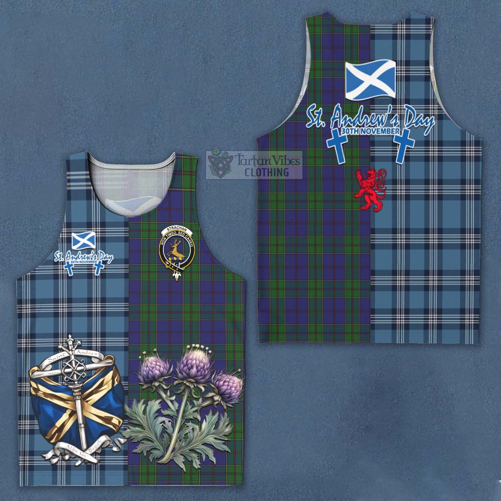 Tartan Vibes Clothing Strachan Tartan Men's Tank Top Happy St. Andrew's Day Half Tartan Style