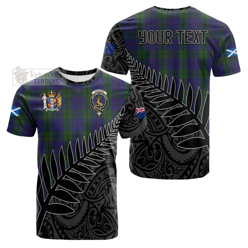 Tartan Vibes Clothing Strachan Crest Tartan Cotton T-shirt with New Zealand Silver Fern Half Style