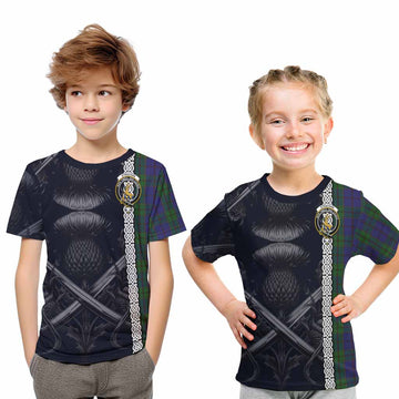 Strachan Tartan Kid T-Shirt with Family Crest Cross Sword Thistle Celtic Vibes