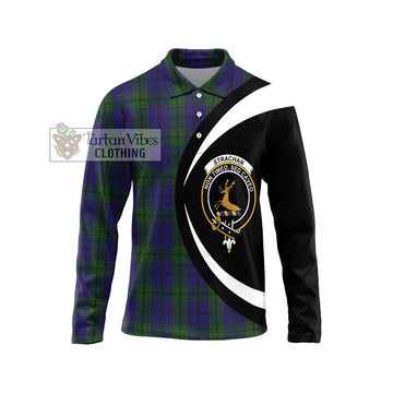 Strachan Tartan Long Sleeve Polo Shirt with Family Crest Circle Style