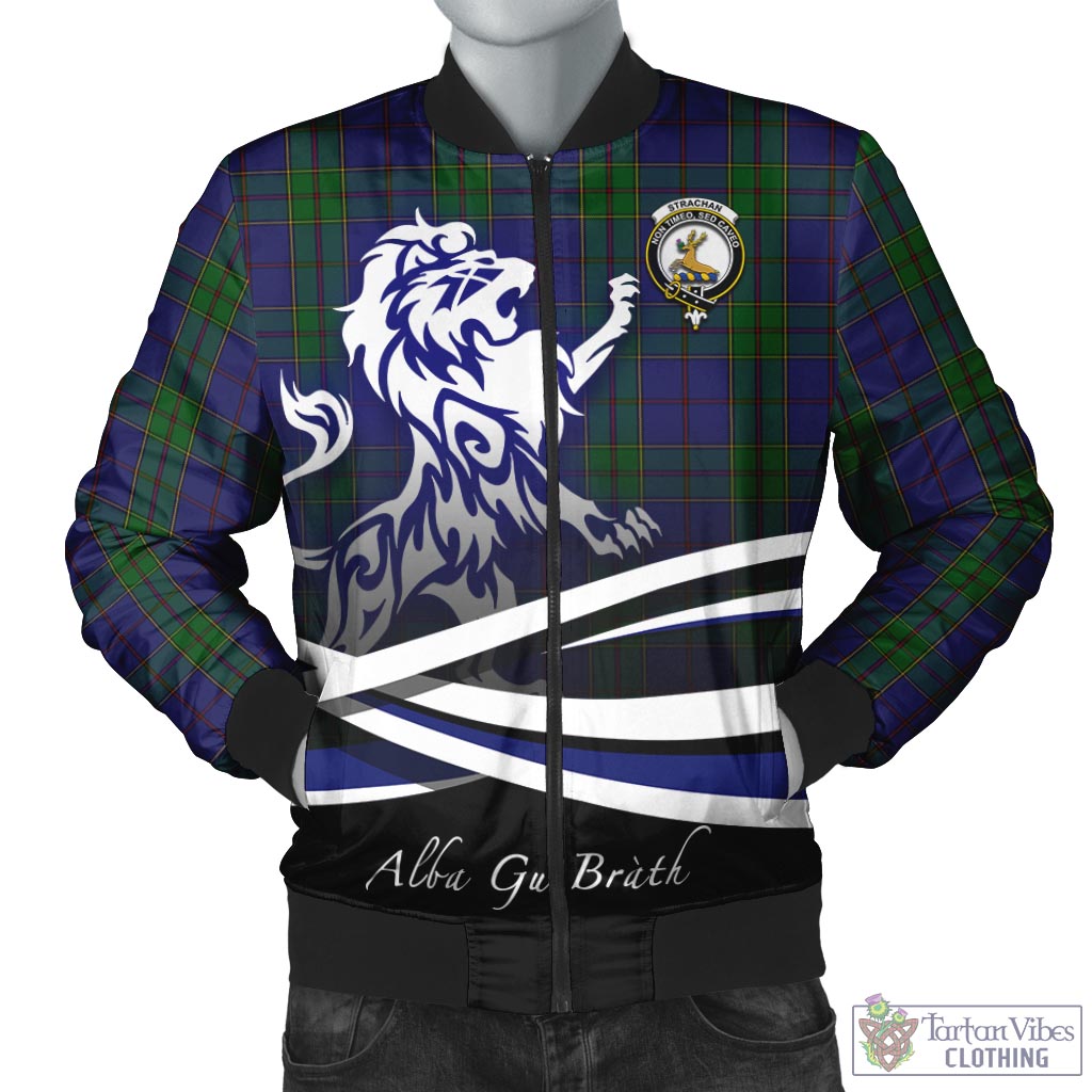 Tartan Vibes Clothing Strachan Tartan Bomber Jacket with Alba Gu Brath Regal Lion Emblem