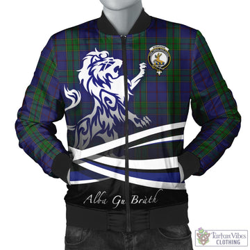 Strachan Tartan Bomber Jacket with Alba Gu Brath Regal Lion Emblem