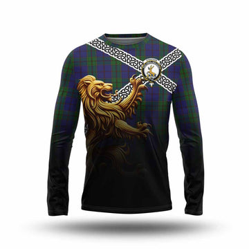 Strachan Crest Tartan Long Sleeve T-Shirt with Golden Lion Emblem Celtic Style Unisex - Tartan Vibes Clothing