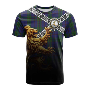 Strachan Crest Tartan Cotton T-shirt with Golden Lion Emblem Celtic Style Kid's Shirt - Tartan Vibes Clothing