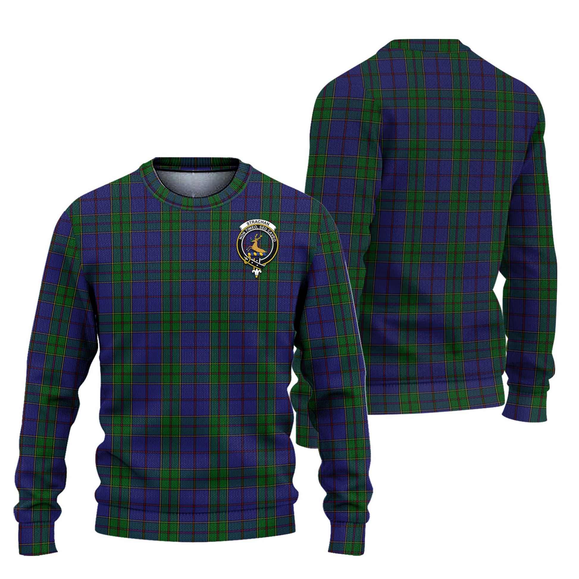 Strachan Tartan Knitted Sweater with Family Crest Unisex - Tartanvibesclothing