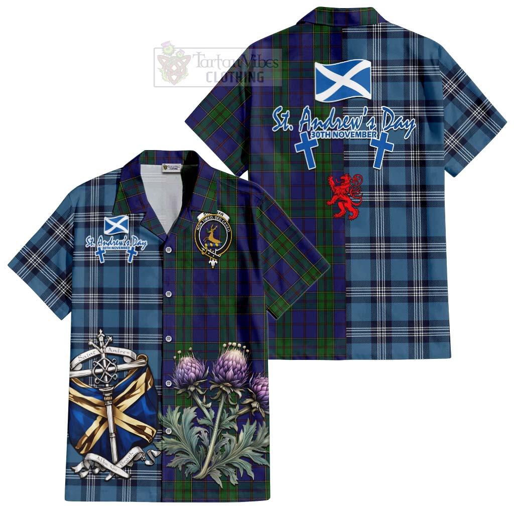 Tartan Vibes Clothing Strachan Tartan Short Sleeve Button Shirt Happy St. Andrew's Day Half Tartan Style