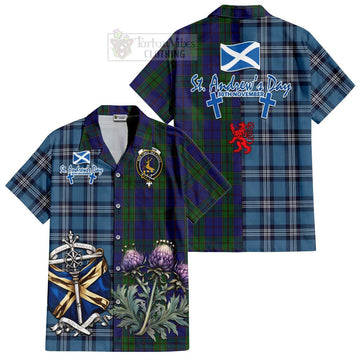 Strachan Tartan Short Sleeve Button Shirt Happy St. Andrew's Day Half Tartan Style