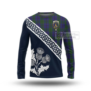 Strachan Tartan Long Sleeve T-Shirt Featuring Thistle and Scotland Map