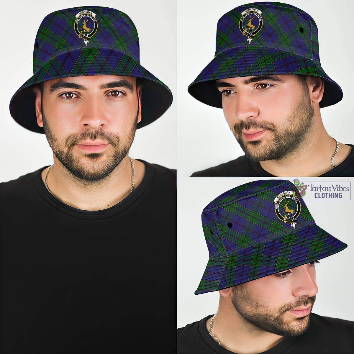 Tartan Vibes Clothing Strachan Tartan Bucket Hat with Family Crest