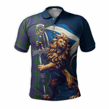 Strachan Tartan Family Crest Men's Polo Shirt with Scottish Majestic Lion