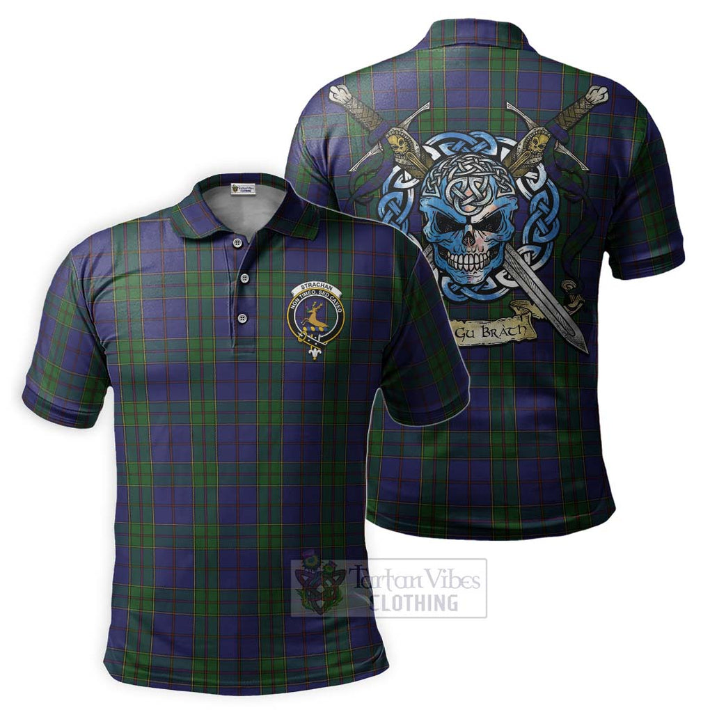 Tartan Vibes Clothing Strachan Tartan Polo Shirt with Family Crest Celtic Skull Style