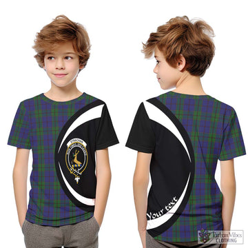 Strachan Tartan Kid T-Shirt with Family Crest Circle Style