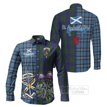 Strachan Tartan Long Sleeve Button Shirt Happy St. Andrew's Day Half Tartan Style