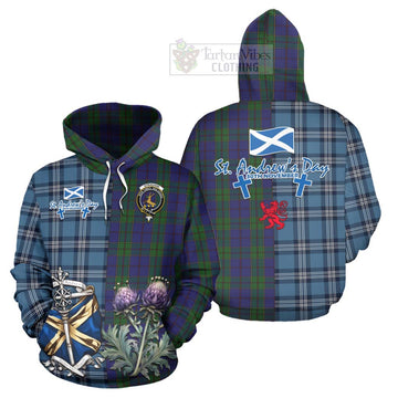 Strachan Tartan Hoodie Happy St. Andrew's Day Half Tartan Style