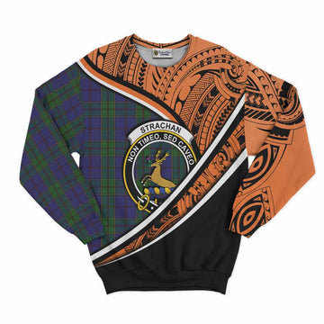 Strachan Crest Tartan Sweatshirt with Polynesian Vibes Style - Orange Version