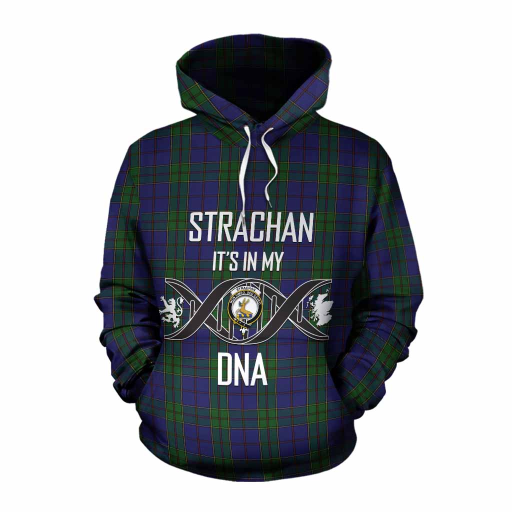 Tartan Vibes Clothing Strachan Tartan Cotton Hoodie with Family Crest DNA In Me Style