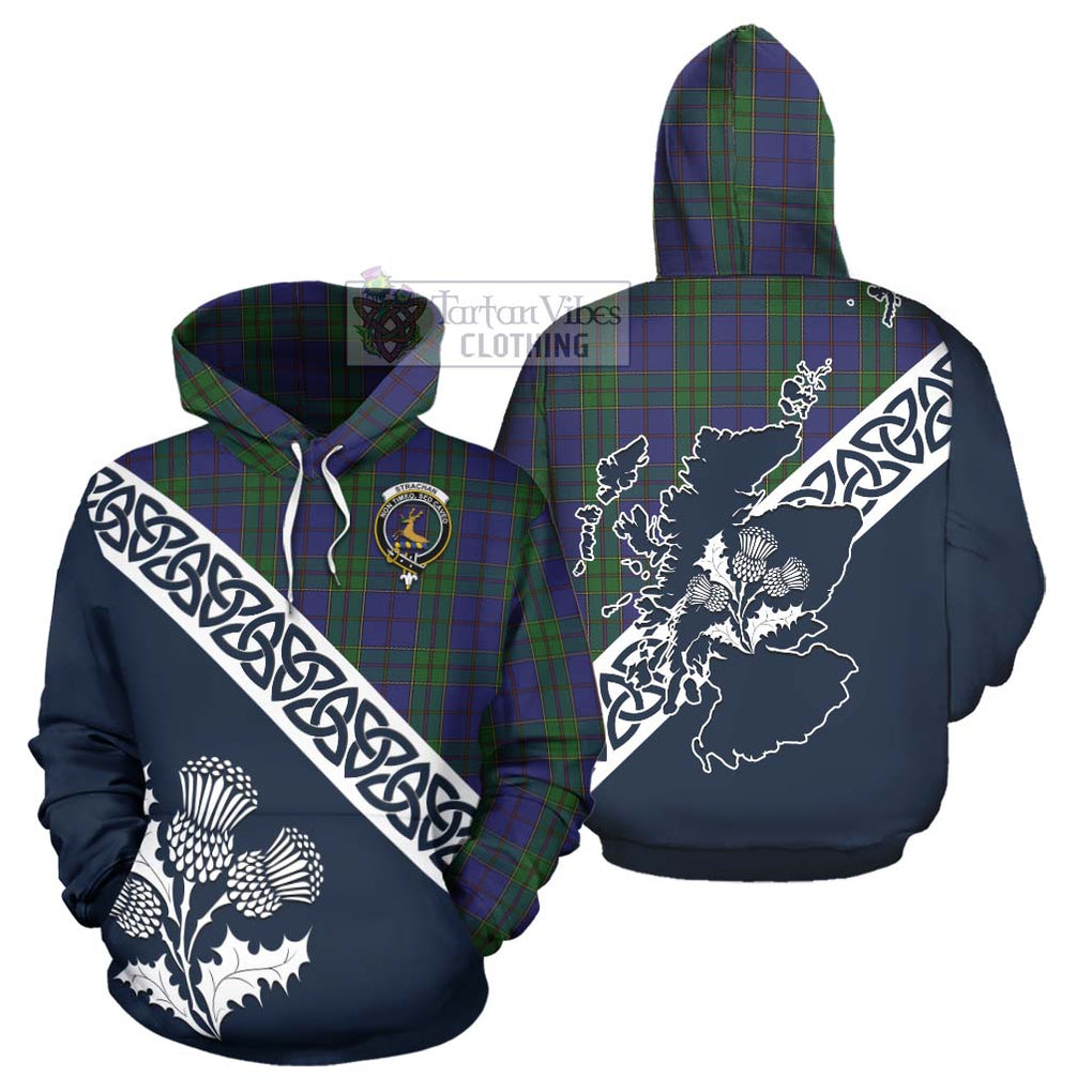 Tartan Vibes Clothing Strachan Tartan Hoodie Featuring Thistle and Scotland Map