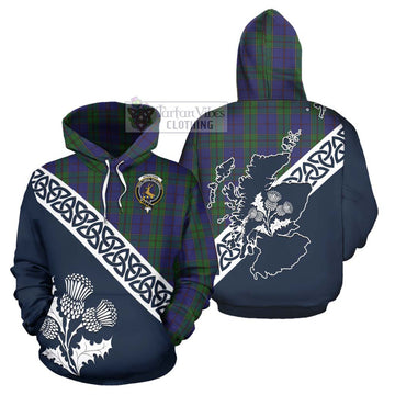 Strachan Tartan Hoodie Featuring Thistle and Scotland Map