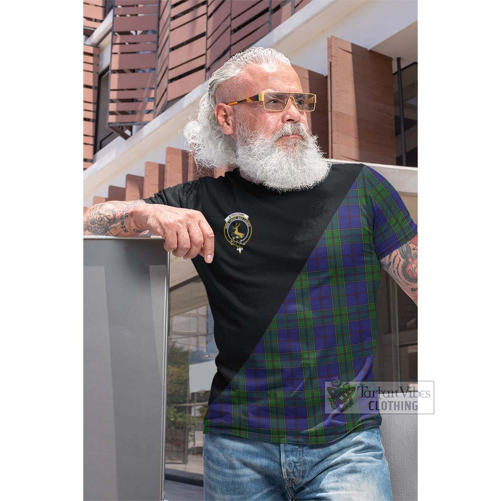 Tartan Vibes Clothing Strachan Tartan Cotton T-shirt with Family Crest and Military Logo Style