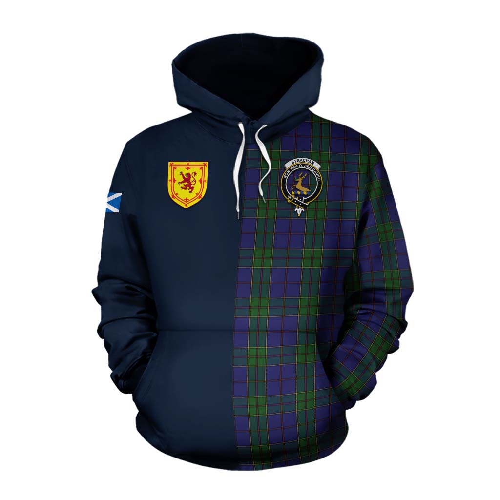 Tartan Vibes Clothing Strachan Tartan Cotton Hoodie Alba with Scottish Lion Royal Arm Half Style