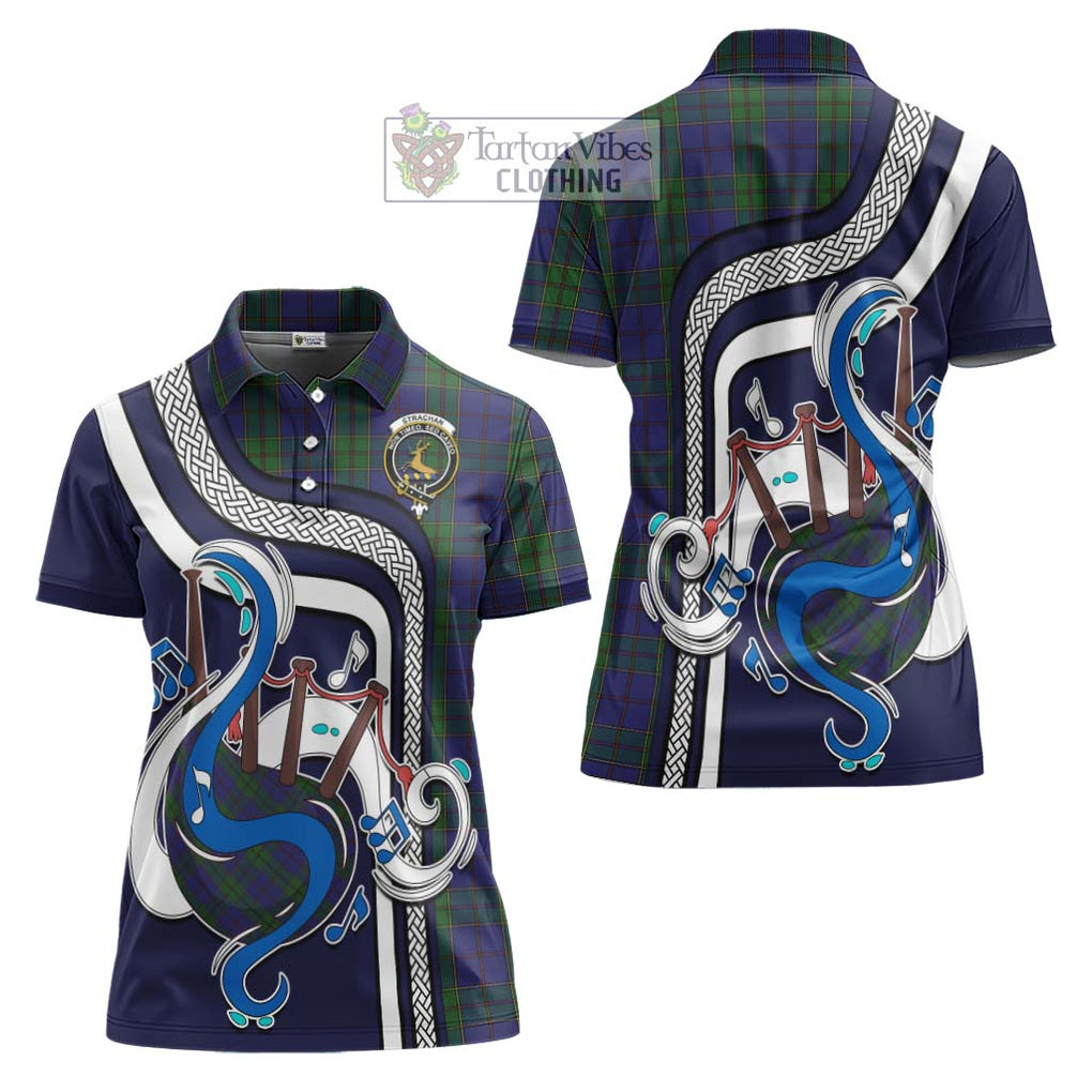 Strachan Tartan Women's Polo Shirt with Epic Bagpipe Style Women - Tartanvibesclothing Shop