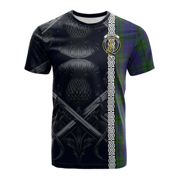 Strachan Tartan Cotton T-shirt with Family Crest Cross Sword Thistle Celtic Vibes