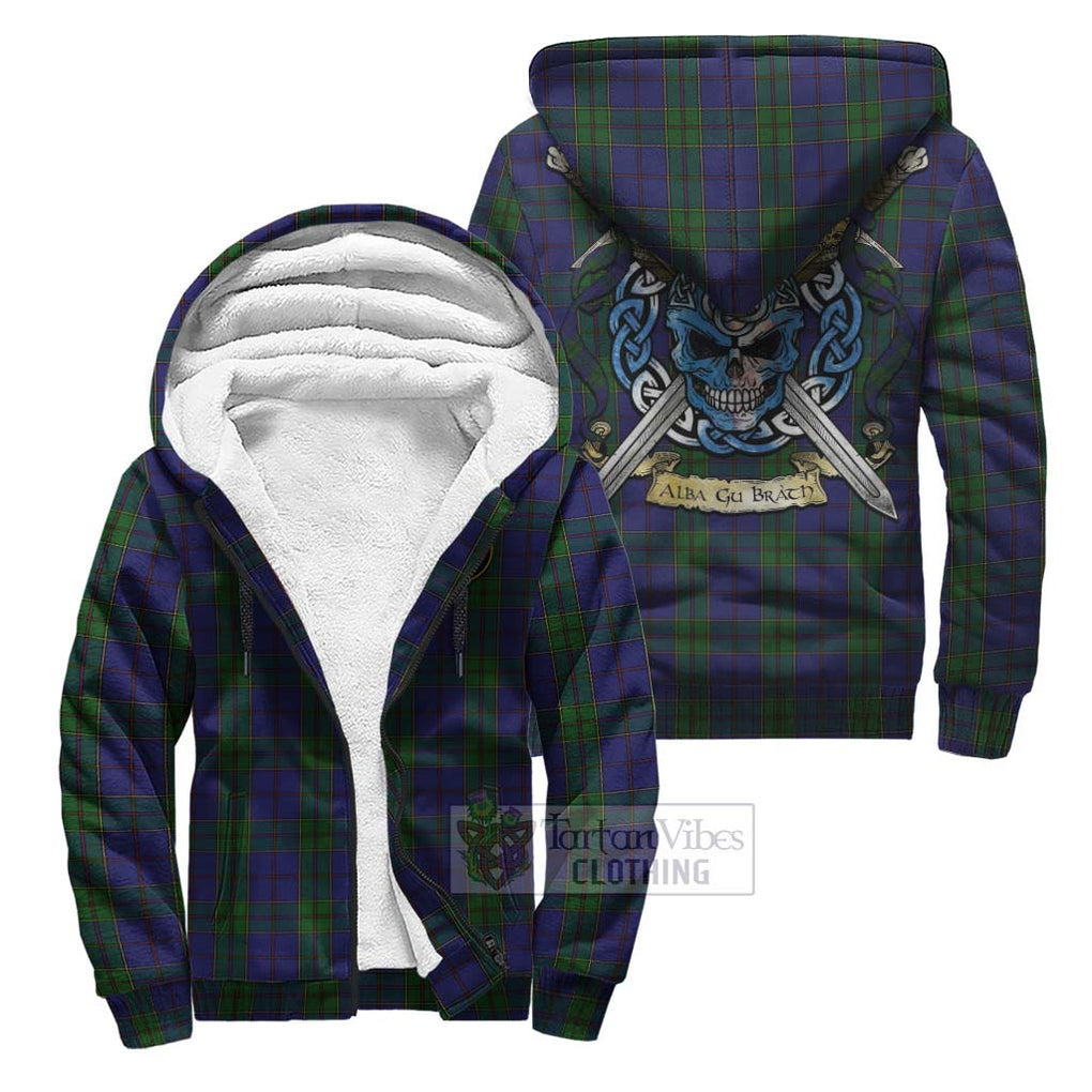 Tartan Vibes Clothing Strachan Tartan Sherpa Hoodie with Family Crest Celtic Skull Style