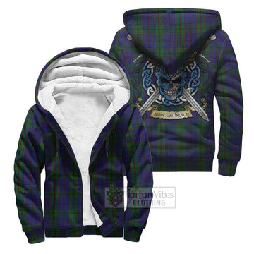 Strachan Tartan Sherpa Hoodie with Family Crest Celtic Skull Style