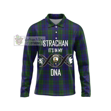 Strachan Tartan Long Sleeve Polo Shirt with Family Crest DNA In Me Style