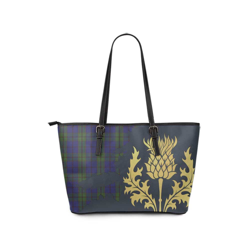 Strachan Tartan Leather Tote Bag Gold Thistle Style - Tartan Vibes Clothing