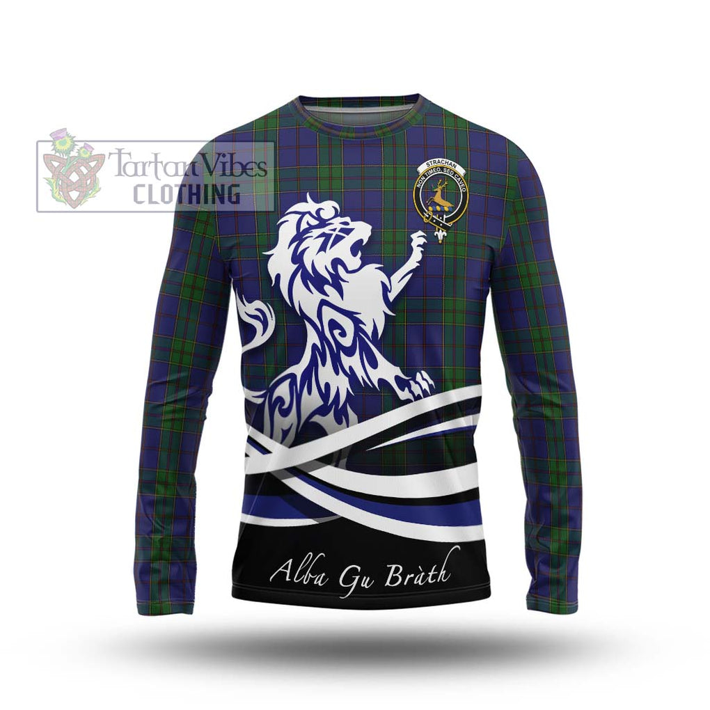 Strachan Tartan Long Sleeve T-Shirt with Alba Gu Brath Regal Lion Emblem Unisex - Tartanvibesclothing Shop